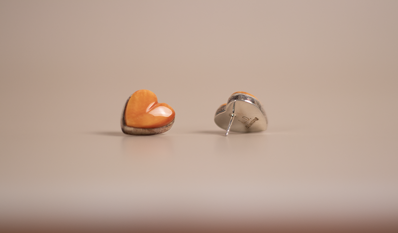 Orange Spiny Oyster Heart Studs
