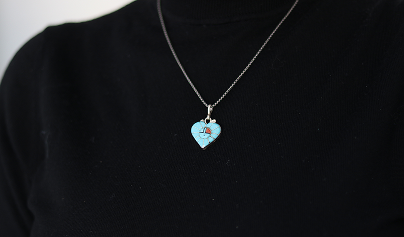 Turquoise and Coral Sunface Pendant