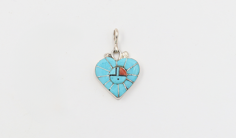 Turquoise and Coral Sunface Pendant