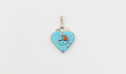 Turquoise and Coral Sunface Pendant