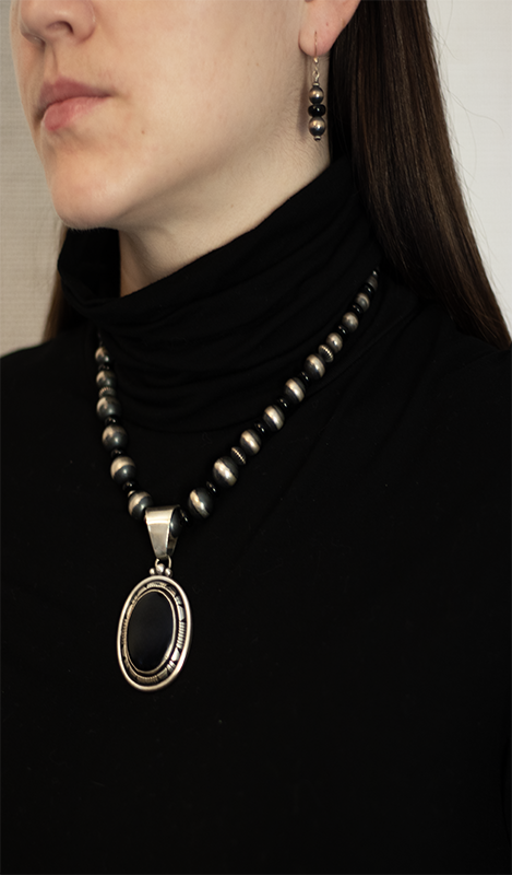 Onyx and Silver Necklace Set