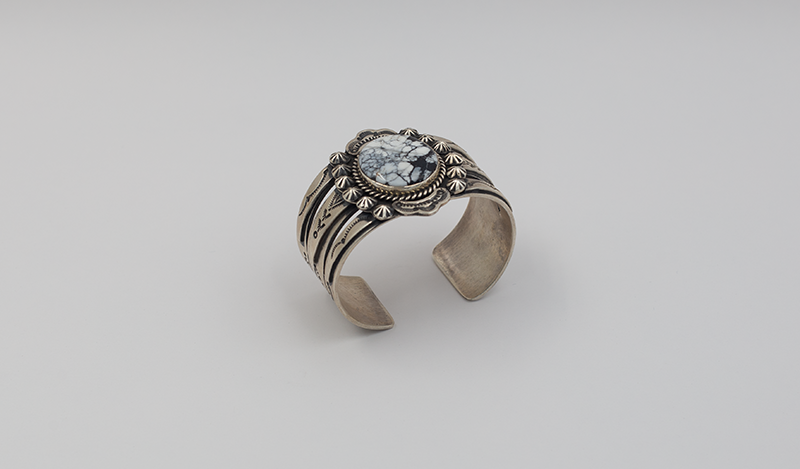 Large Handstamped White Buffalo Cuff