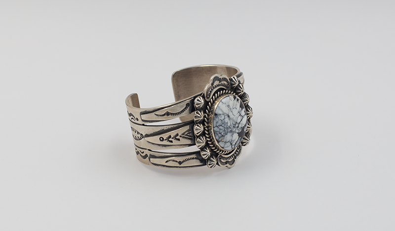 Large Handstamped White Buffalo Cuff