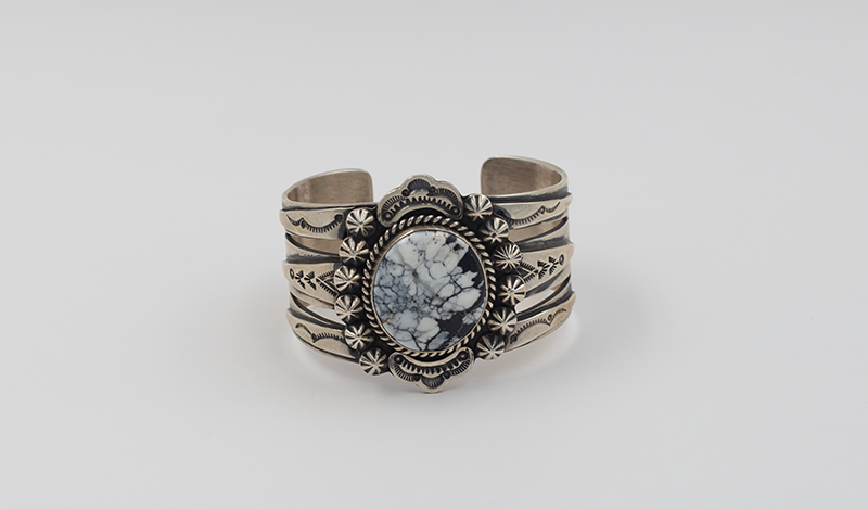 Large Handstamped White Buffalo Cuff