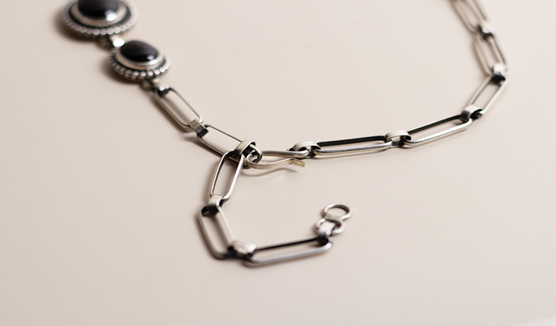 Onyx and Silver Floral Necklace Set