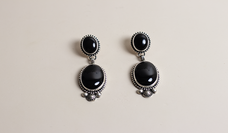 Onyx and Silver Floral Necklace Set