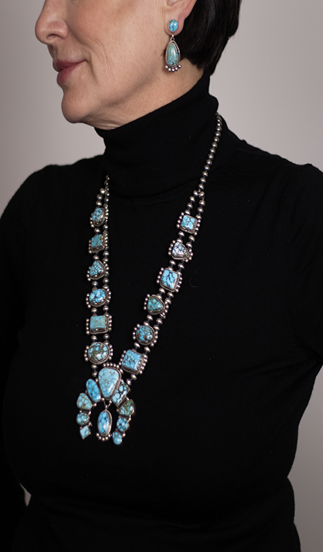 Geometric Kingman Squashblossom Necklace Set