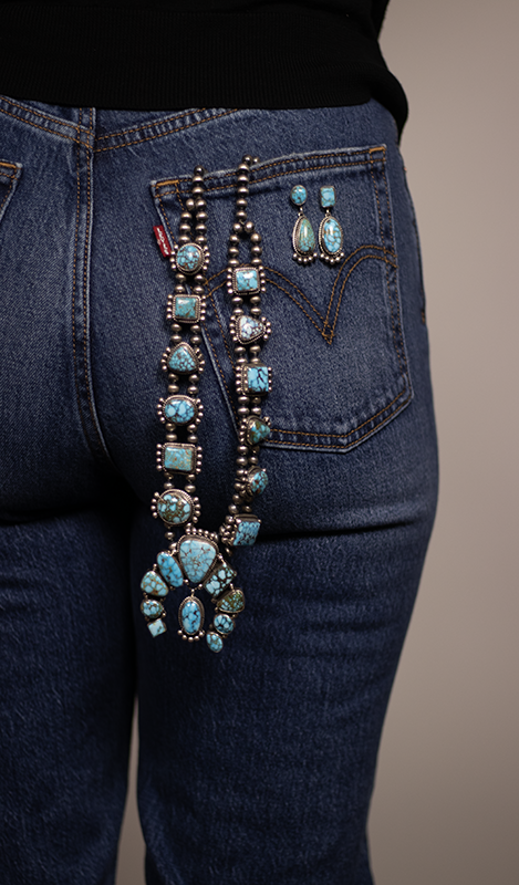 Geometric Kingman Squashblossom Necklace Set