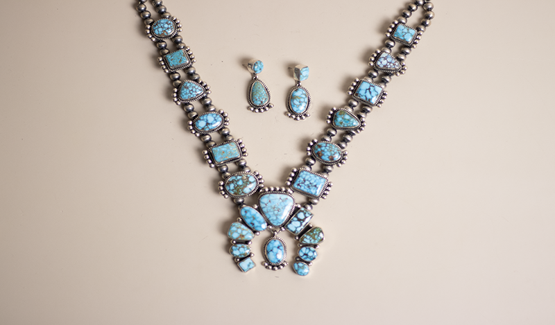 Geometric Kingman Squashblossom Necklace Set