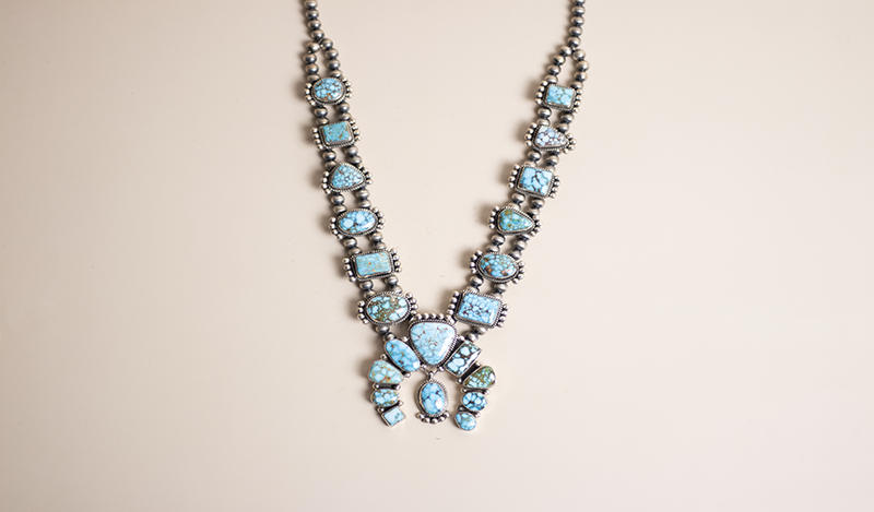Geometric Kingman Squashblossom Necklace Set