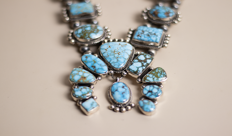 Geometric Kingman Squashblossom Necklace Set