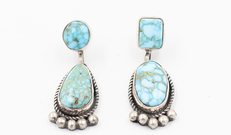 Geometric Kingman Squashblossom Necklace Set