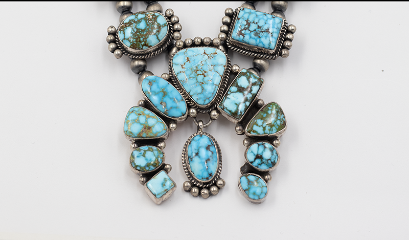 Geometric Kingman Squashblossom Necklace Set