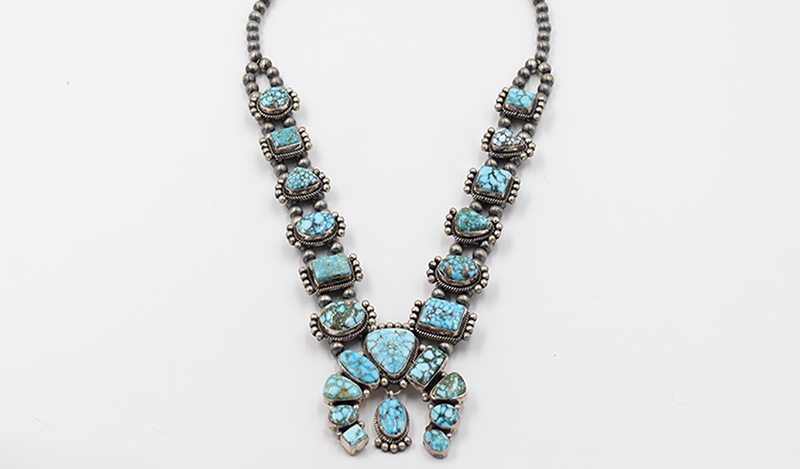 Geometric Kingman Squashblossom Necklace Set