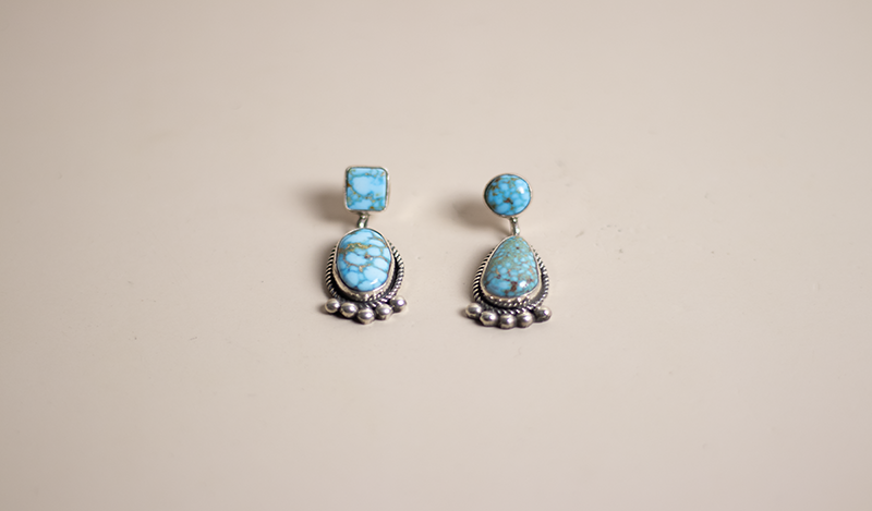 Geometric Kingman Squashblossom Necklace Set