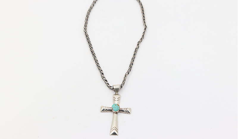 Silver Cross with Turquoise Center Stone