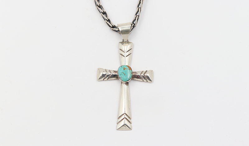 Silver Cross with Turquoise Center Stone
