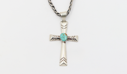 Silver Cross with Turquoise Center Stone