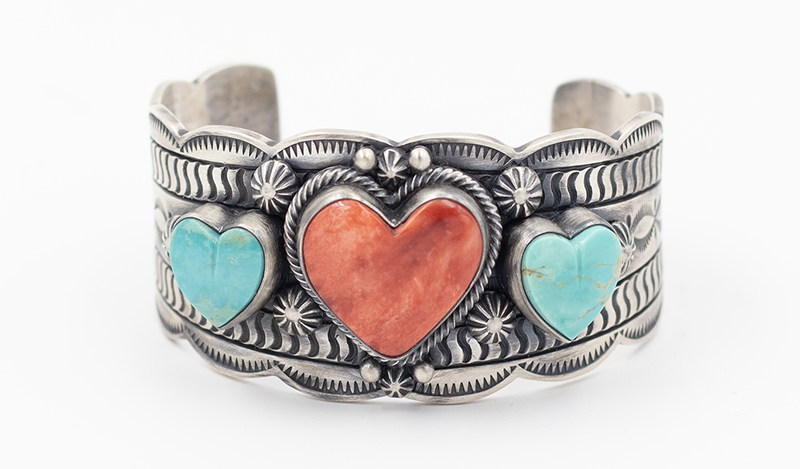 Spiny Oyster and Turquoise Heart Cuff