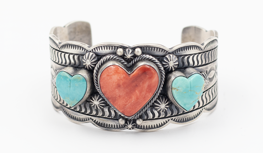 Spiny Oyster and Turquoise Heart Cuff