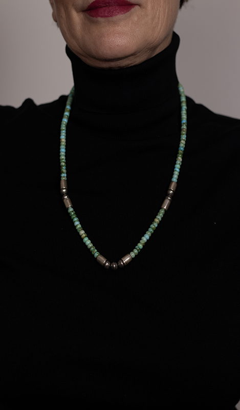 24" Sonoran Gold Turquoise and Silver Beaded Necklace