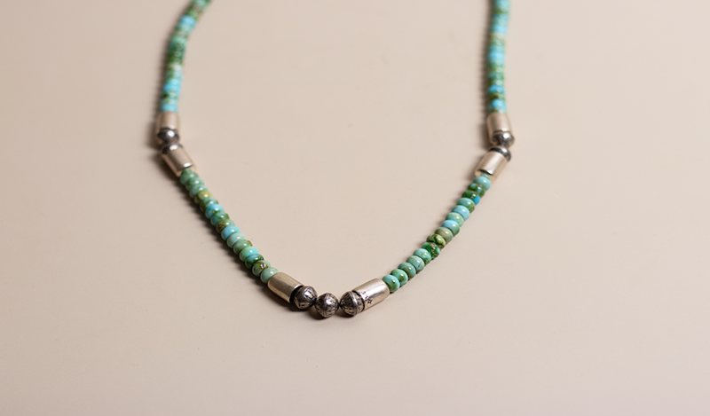 24" Sonoran Gold Turquoise and Silver Beaded Necklace
