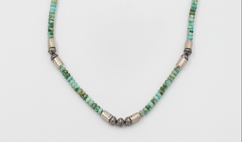 24" Sonoran Gold Turquoise and Silver Beaded Necklace