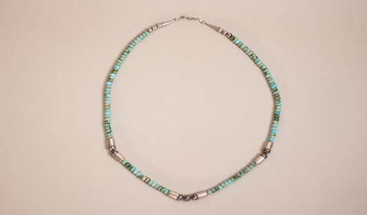 24" Sonoran Gold Turquoise and Silver Beaded Necklace