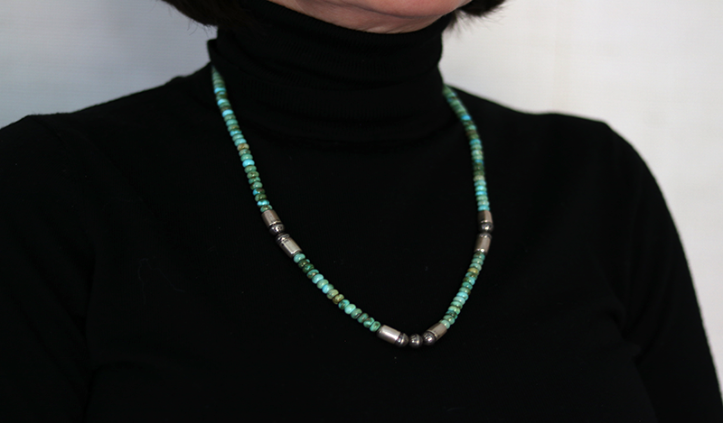 24" Sonoran Gold Turquoise and Silver Beaded Necklace