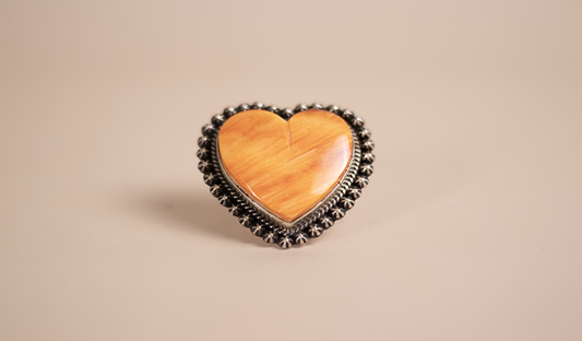 Orange Spiny Oyster Heart Ring