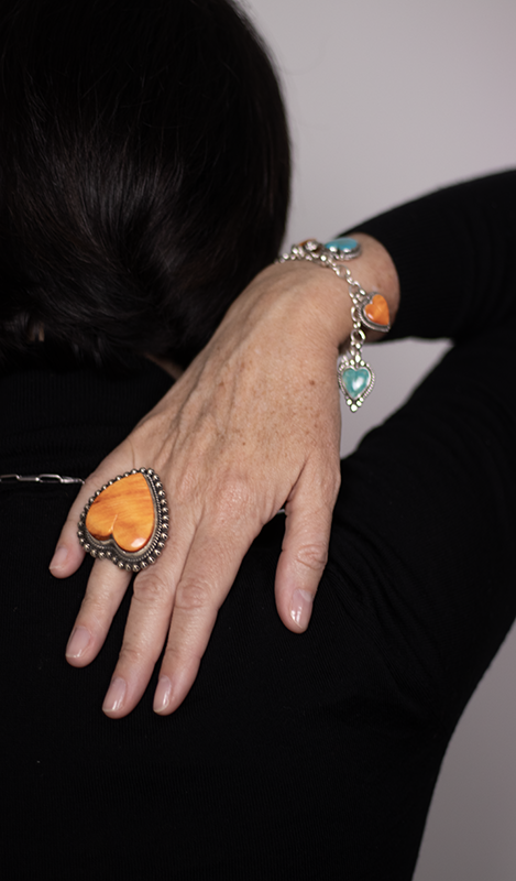 Orange Spiny Oyster Heart Ring