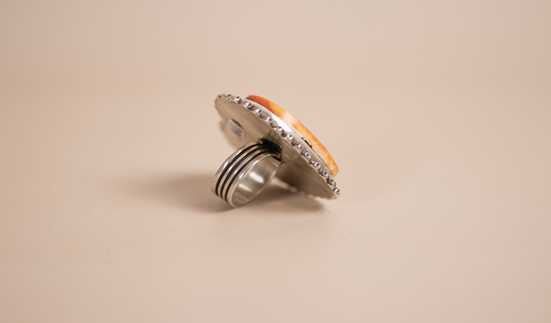 Orange Spiny Oyster Heart Ring