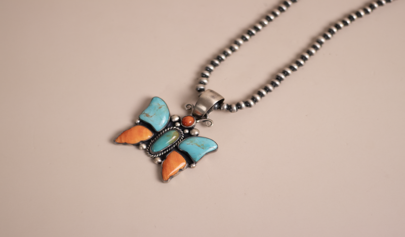 Turquoise and Spiny Oyster Butterfly Pendant