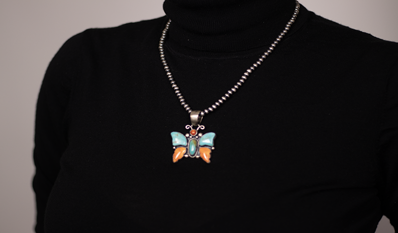 Turquoise and Spiny Oyster Butterfly Pendant