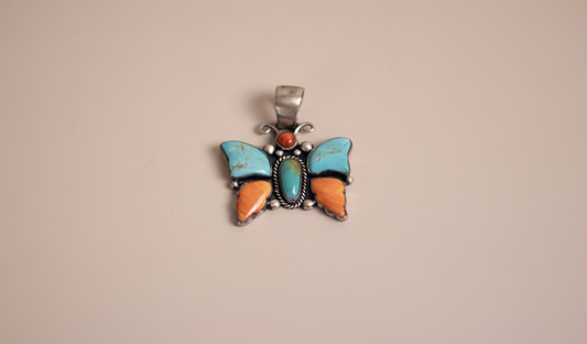 Turquoise and Spiny Oyster Butterfly Pendant