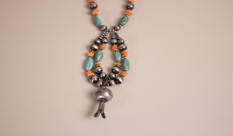 Spiny Oyster and Turquoise Squashblossom Beads