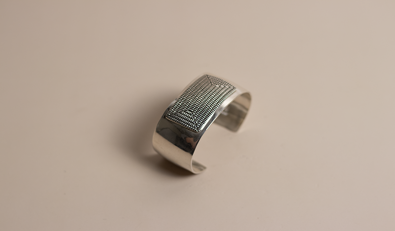 Silver Cuff with Rectangular Handstamped Design