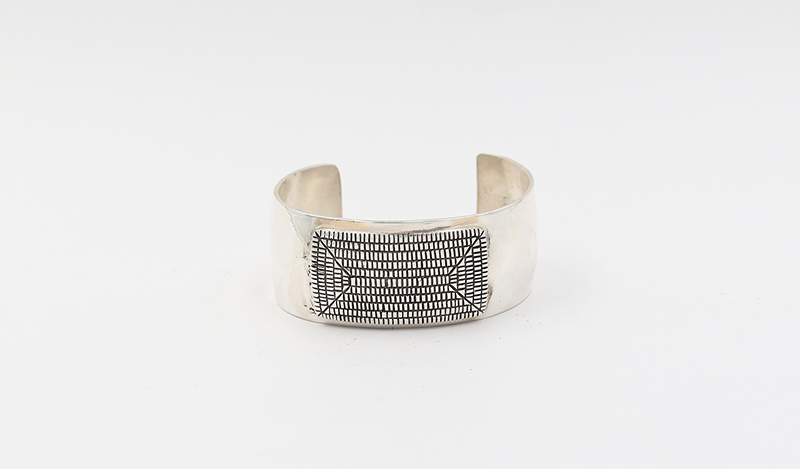 Silver Cuff with Rectangular Handstamped Design