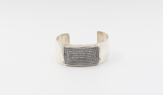 Silver Cuff with Rectangular Handstamped Design