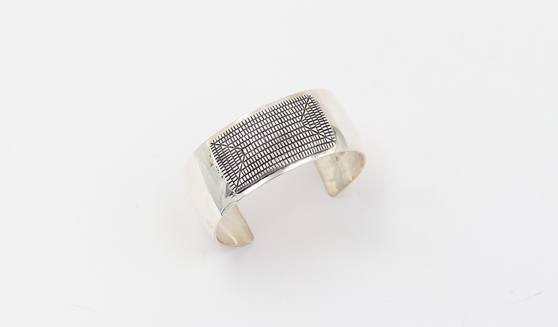 Silver Cuff with Rectangular Handstamped Design