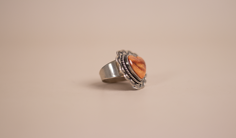 Orange Spiny Oyster Heart Concho Style Ring