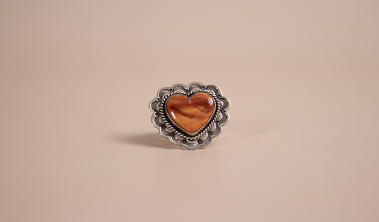 Orange Spiny Oyster Heart Concho Style Ring