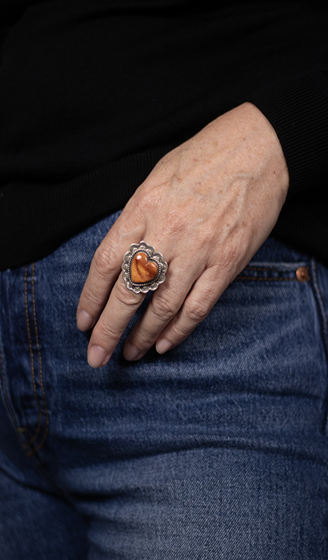 Orange Spiny Oyster Heart Concho Style Ring