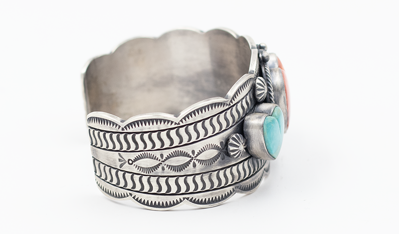 Spiny Oyster and Turquoise Heart Cuff