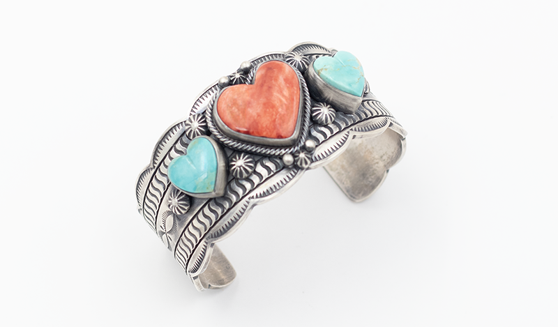 Spiny Oyster and Turquoise Heart Cuff