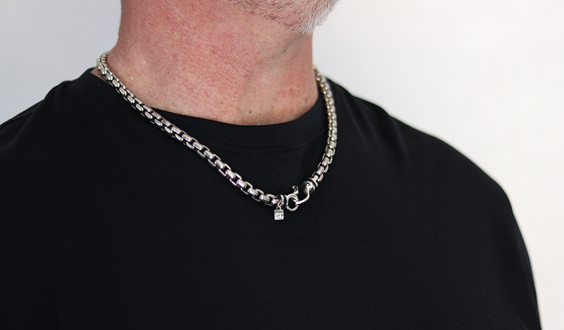 Black Jade and Silver Heavy Link Cable Chain 22"