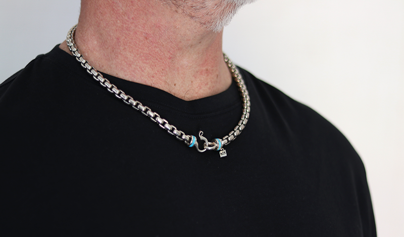 Turquoise and Silver Heavy Link Cable Chain 20"
