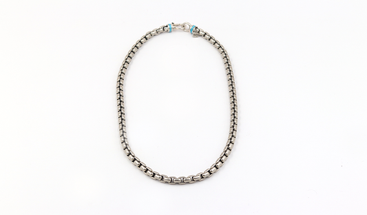 Turquoise and Silver Heavy Link Cable Chain 20"