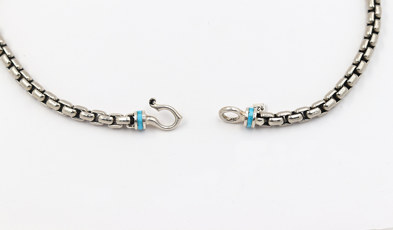 Turquoise and Silver Heavy Link Cable Chain 20"