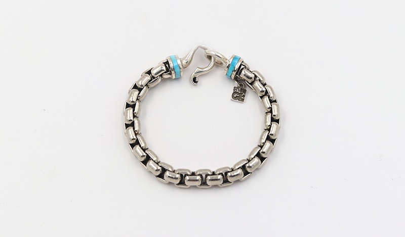 Turquoise and Silver Heavy Link Cable Chain Bracelet 6.5"